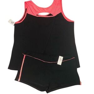 RHONDA SHEAR TWO-PIECE PAJAMA SET  SHORT PANT WOMEN BLACK AND PINK COLOR SIZE 1X